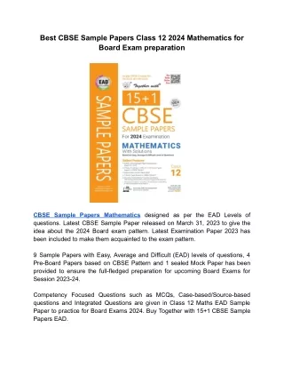 best cbse sample papers class 12 2024 mathematics