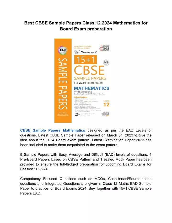 PPT - Best CBSE Sample Papers Class 12 2024 Mathematics For Board Exam ...