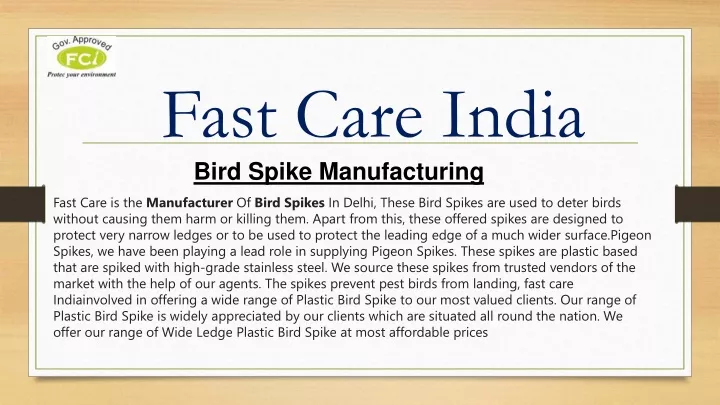 fast care india bird spike manufacturing