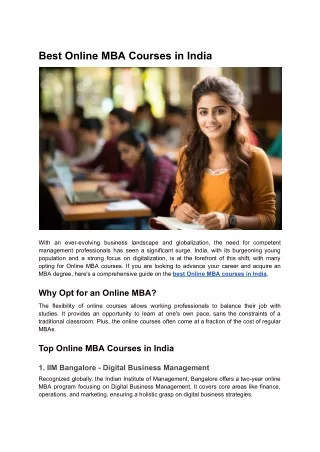 Best Online MBA Courses in India