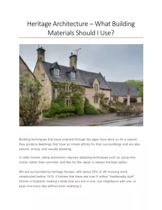 Heritage Architecture – What Building Materials Should I Use