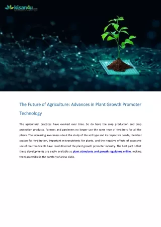 The Future of Agriculture Advances in Plant Growth Promoter Technology
