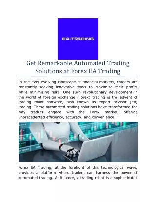 Get Remarkable Automated Trading Solutions at Forex EA Trading