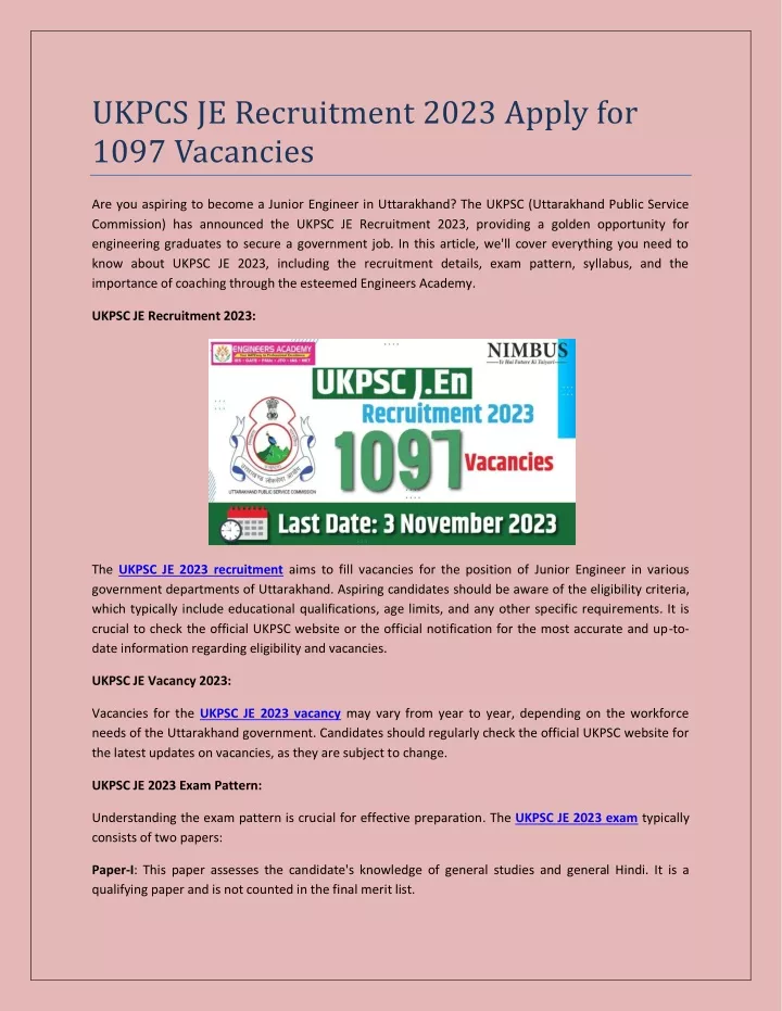 ukpcs je recruitment 2023 apply for 1097 vacancies