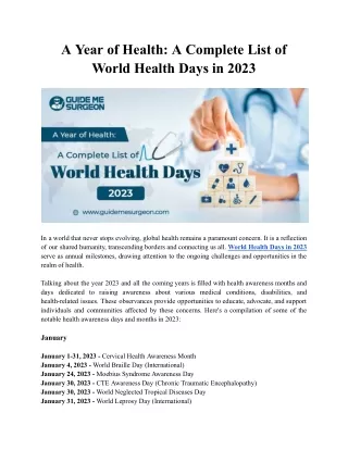 A Year of Health: A Complete List of World Health Days in 2023