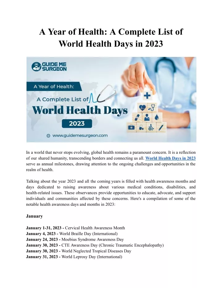 a year of health a complete list of world health