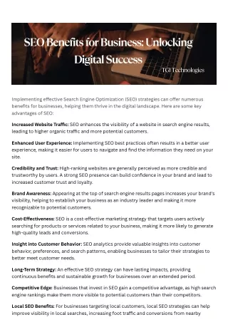 SEO Benefits for Business Unlocking Digital Success