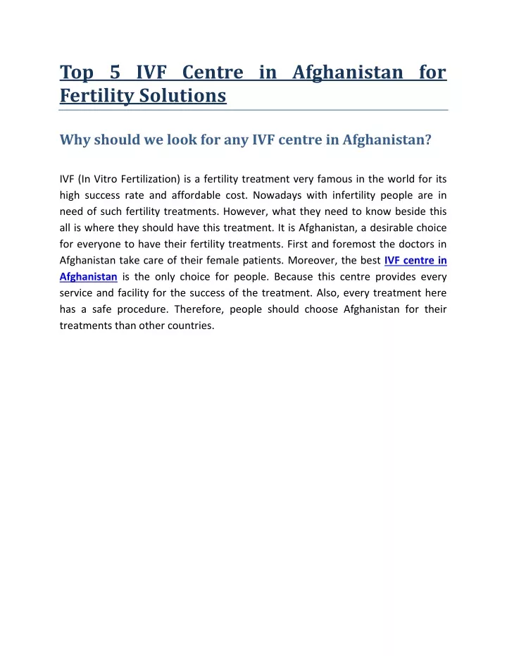 top 5 ivf centre in afghanistan for fertility