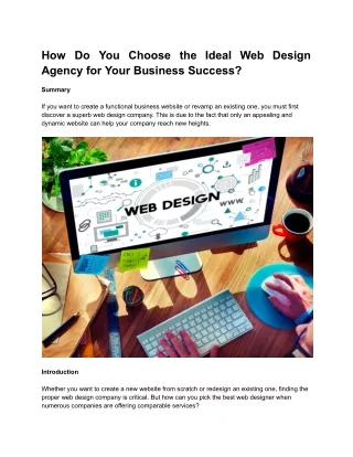 How Do You Choose the Ideal Web Design Agency for Your Business Success ?