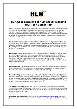 BCA Specializations at HLM Group: Mapping Your Tech Career Path