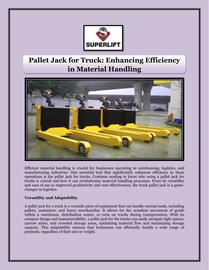 pallet jack for truck enhancing efficiency