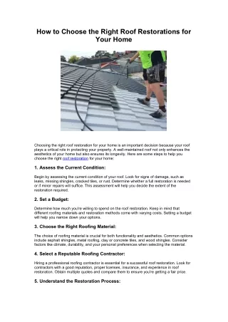 How to Choose the Right Roof Restorations for Your Home