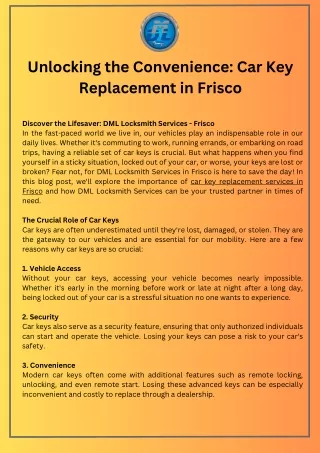 Unlocking the Convenience Car Key Replacement in Frisco