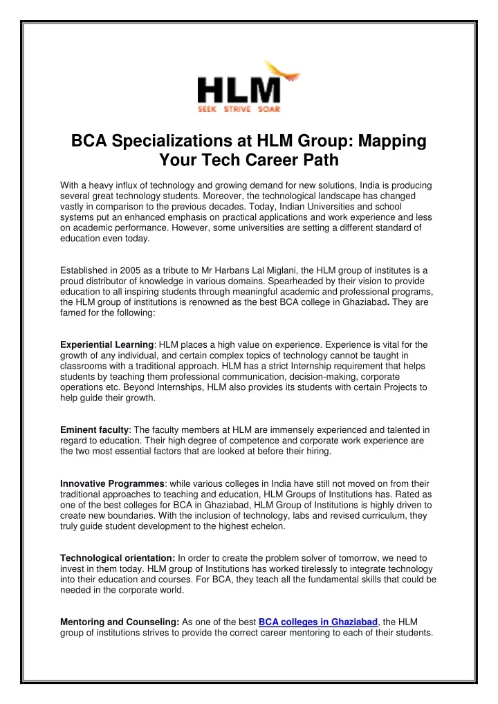 bca specializations at hlm group mapping your
