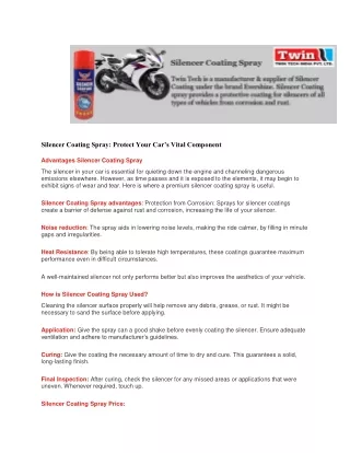 Explore the Silencer Coating Spray from Twin India