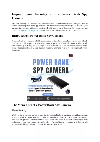 Improve your Security with a Power Bank Spy Camera