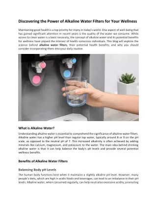 Discovering the Power of Alkaline Water Filters for Your Wellness