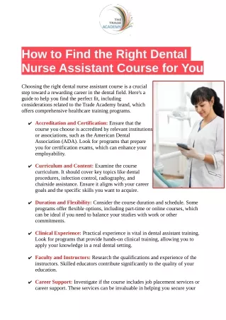 How to Find the Right Dental Nurse Assistant Course for You