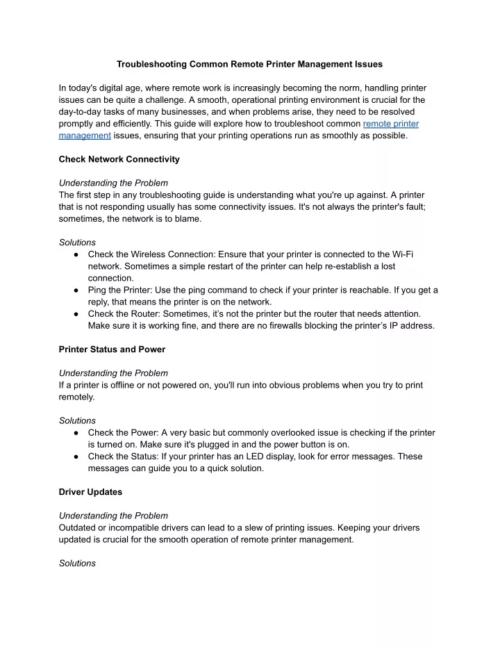 troubleshooting common remote printer management