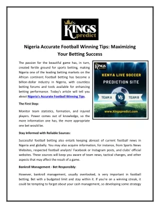 Nigeria Accurate Football Winning Tips - Maximizing Your Betting Success