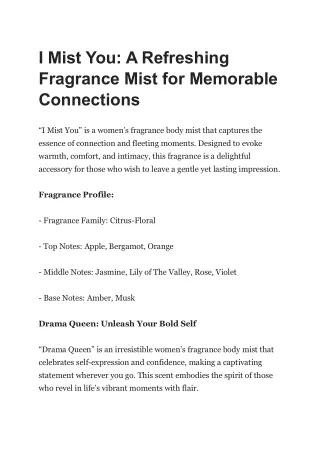 I Mist You A Refreshing Fragrance Mist for Memorable Connections