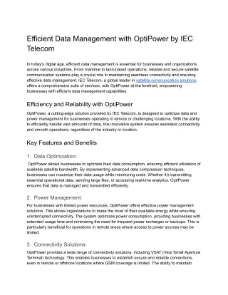 Efficient Data Management with OptiPower by IEC Telecom