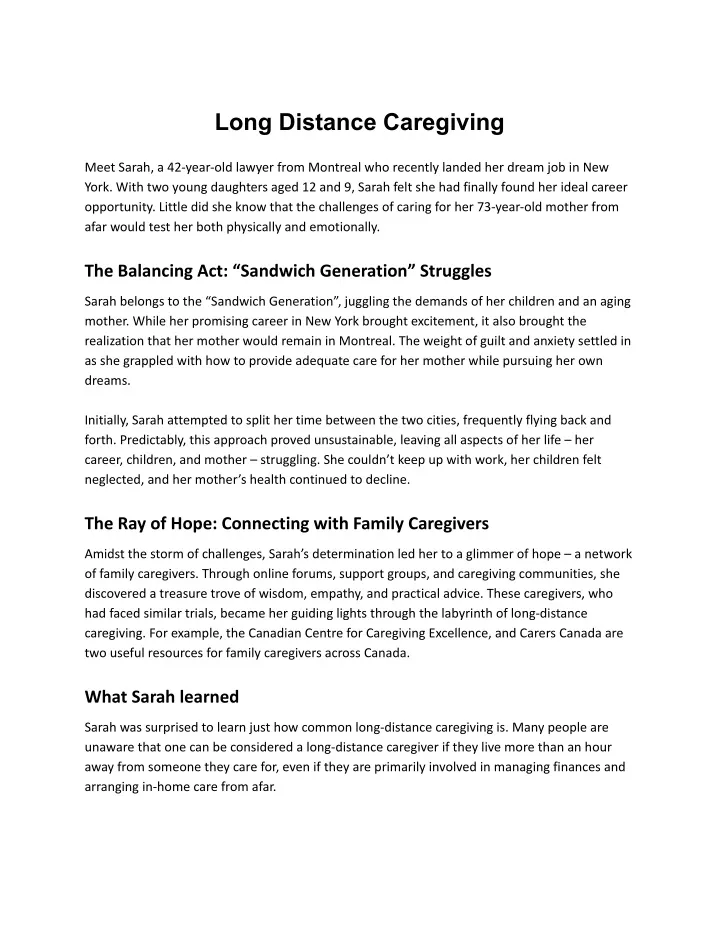 long distance caregiving