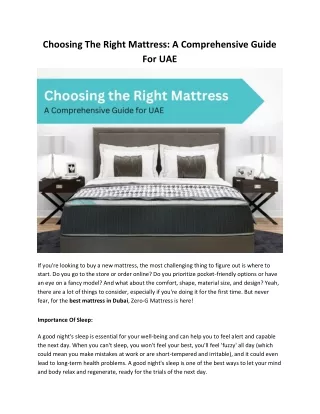 Choosing the Right Mattress: A Comprehensive Guide for UAE