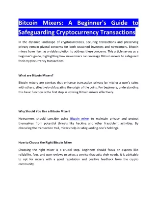 bitcoin mixers a beginner s guide to safeguarding