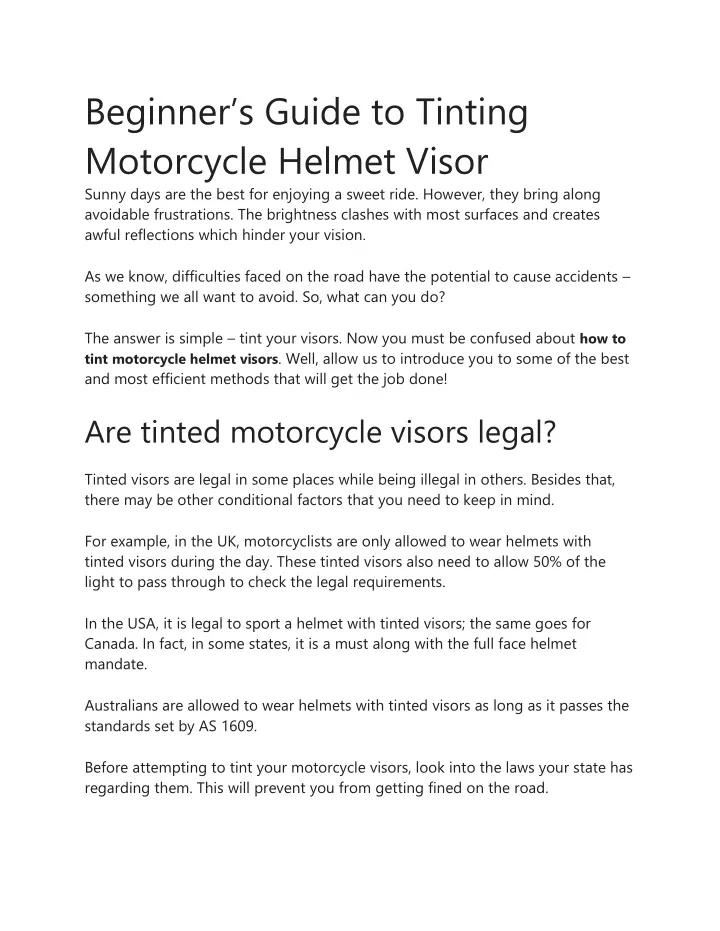 PPT - Beginner’s Guide to Tinting Motorcycle Helmet Visor PowerPoint