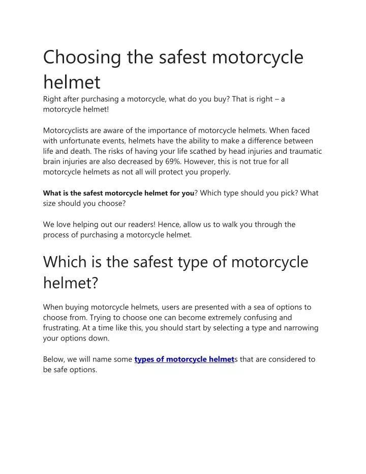 choosing the safest motorcycle helmet right after