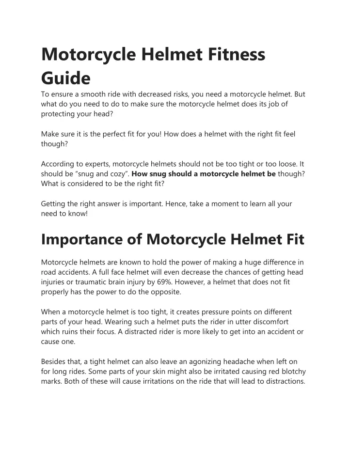 motorcycle helmet fitness guide to ensure