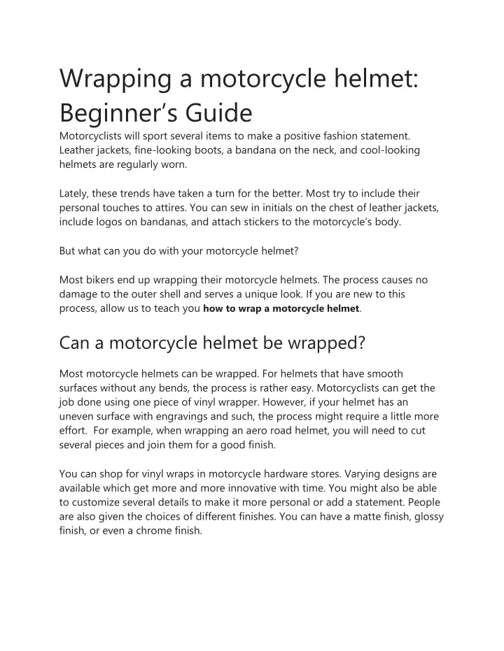 wrapping a motorcycle helmet beginner s guide