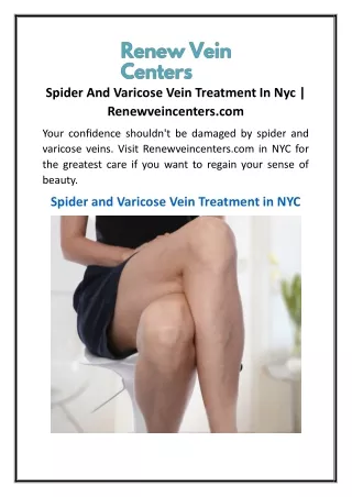 Spider And Varicose Vein Treatment In Nyc  Renewveincenters.com