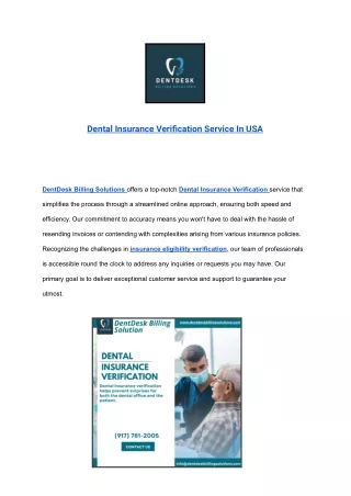 Dental Insurance Verification Service In USA