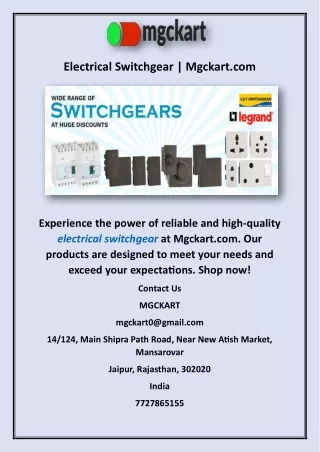 Electrical Switchgear | Mgckart.com