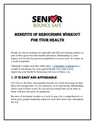 Benefits Of Rebounding Workout For Your Health
