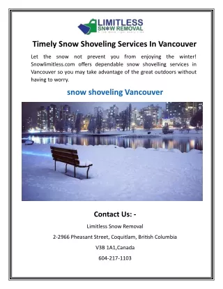 Timely Snow Shoveling Services In Vancouver