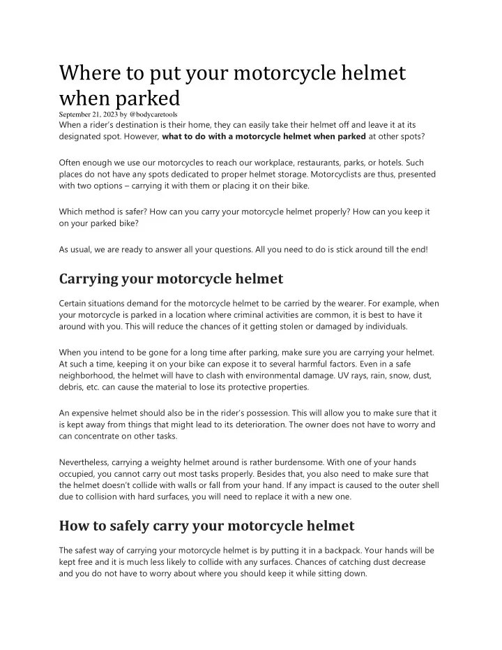 where to put your motorcycle helmet when parked
