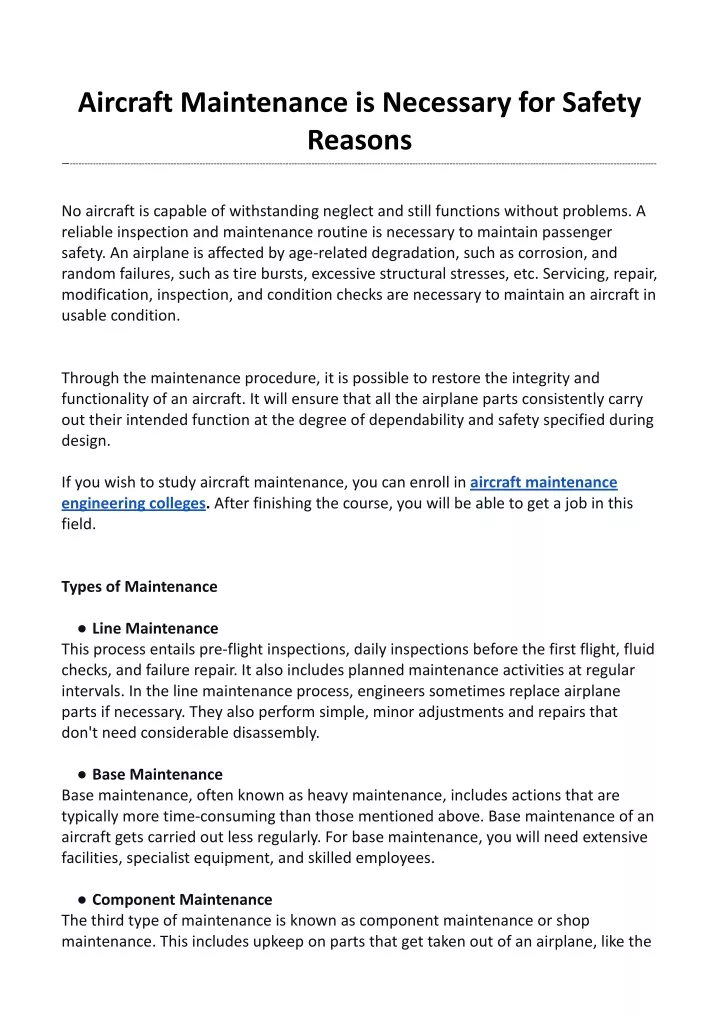 aircraft maintenance is necessary for safety
