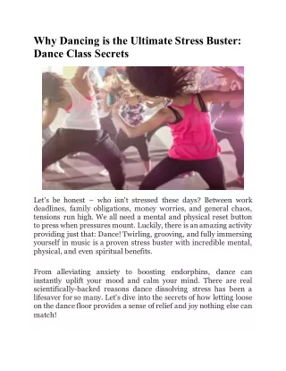 Why Dancing is the Ultimate Stress Buster Dance Class Secrets