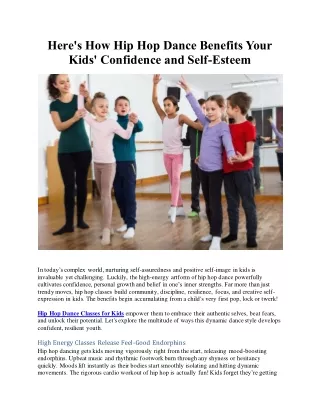 Heres How Hip Hop Dance Benefits Your Kids  Confidence and Self Esteem
