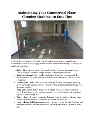 Maintaining Your Commercial Floor Cleaning Machine 10 Easy Tips