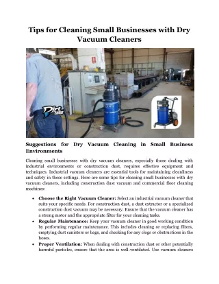 Tips for Cleaning Small Businesses with Dry Vacuum Cleaners