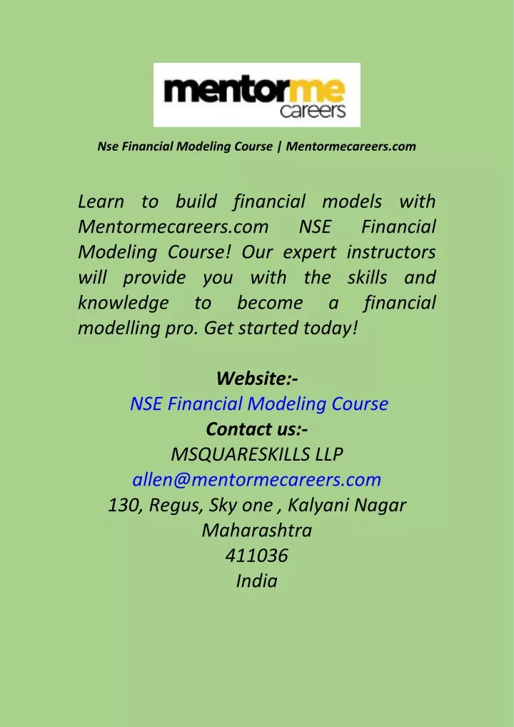 nse financial modeling course mentormecareers com