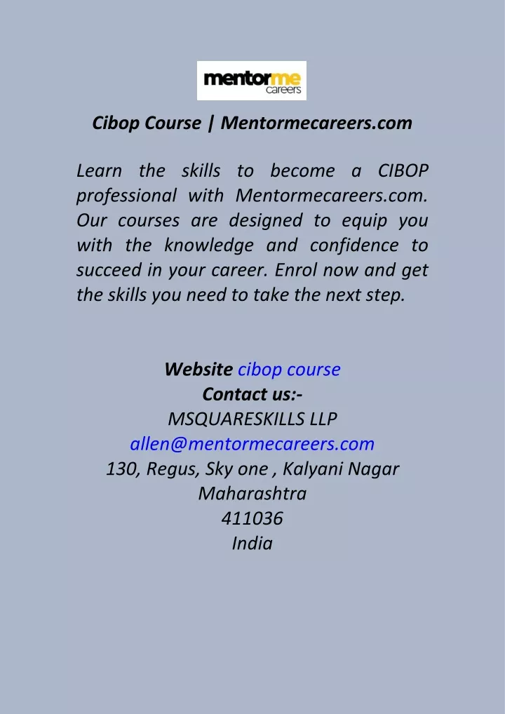 cibop course mentormecareers com