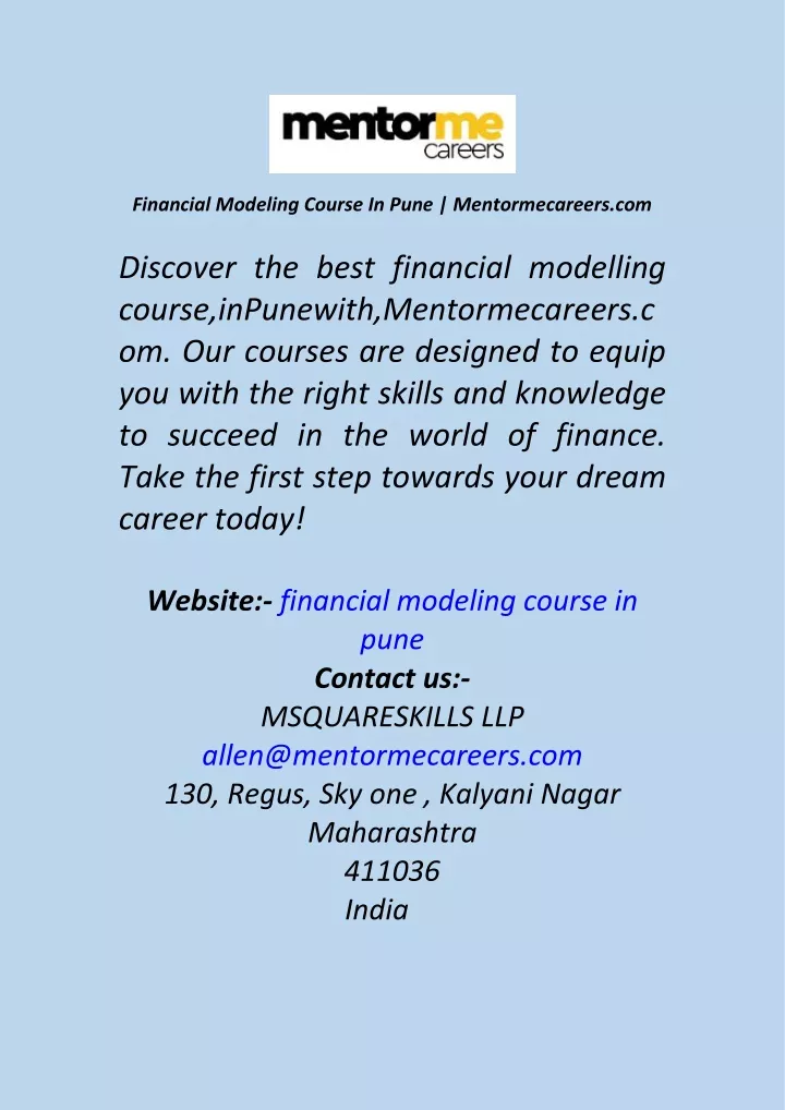 financial modeling course in pune mentormecareers