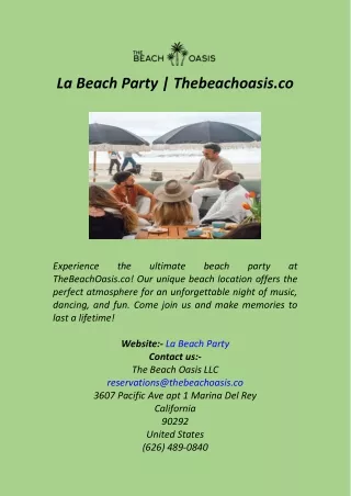 La Beach Party  Thebeachoasis.co