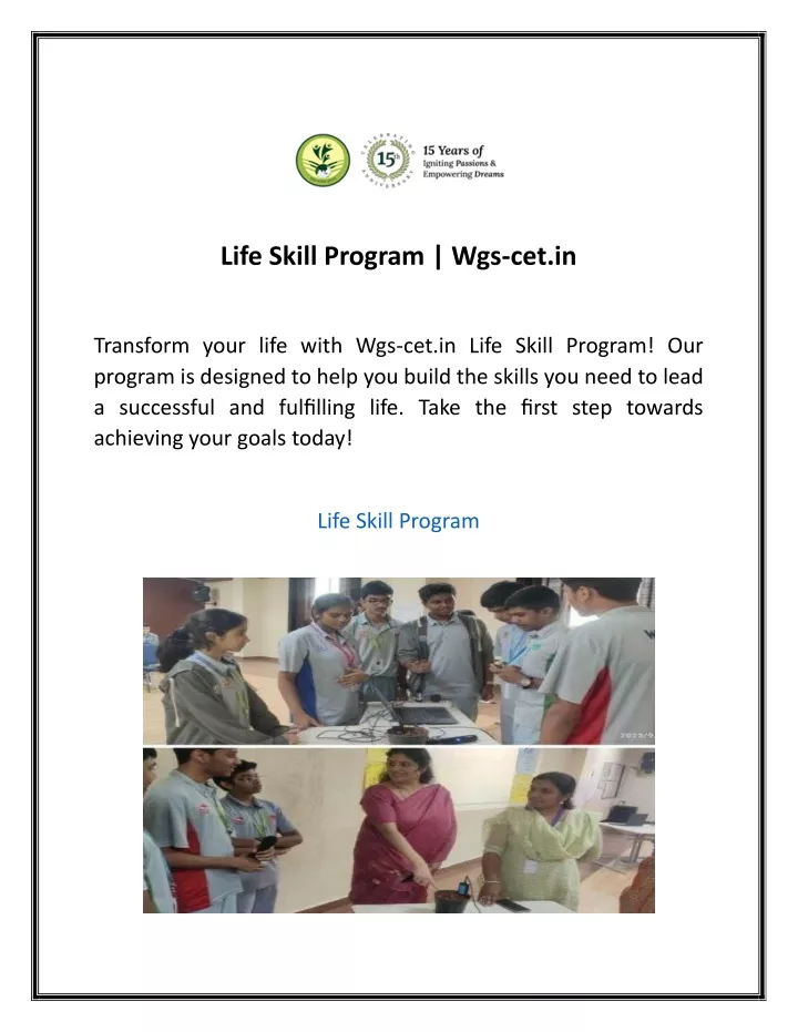 life skill program wgs cet in
