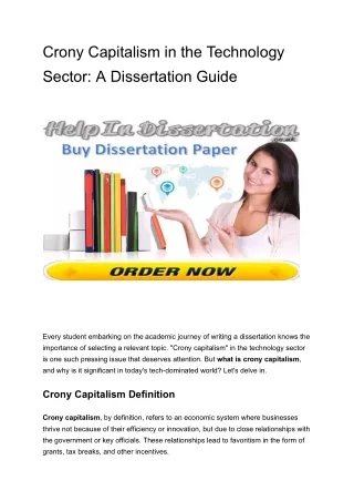 Crony Capitalism in the Technology Sector: A Dissertation Guide